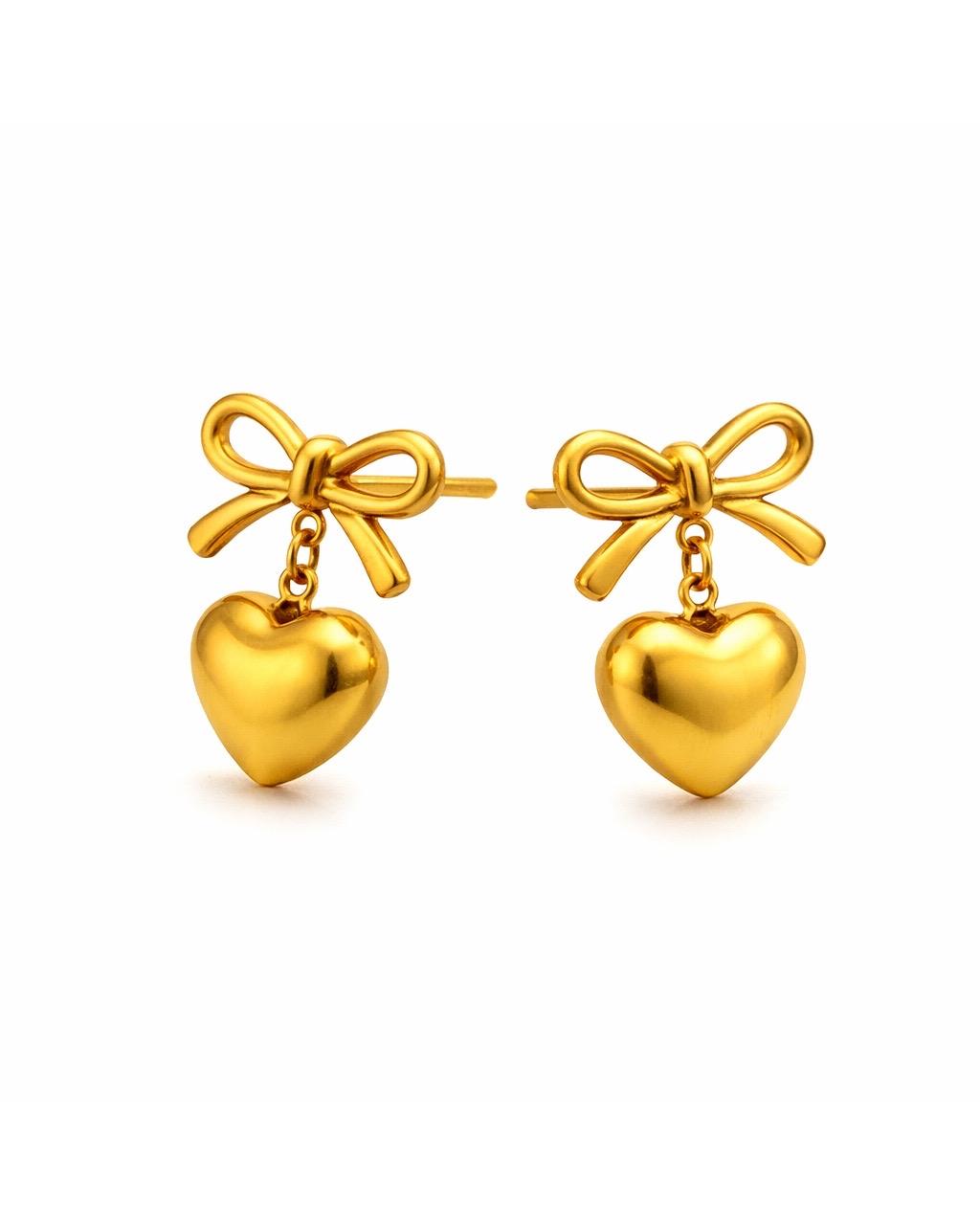 Bow Heart Dangle Earrings