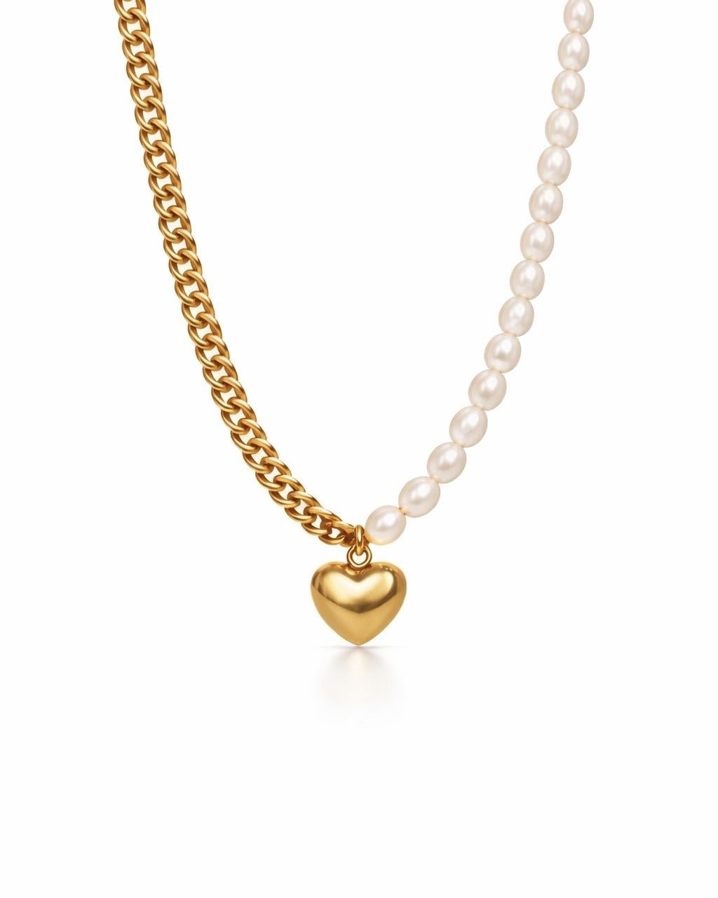 Gold Half Pearl Chain Necklace