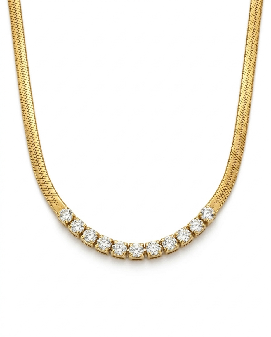 Gold Herringbone Chain Necklace
