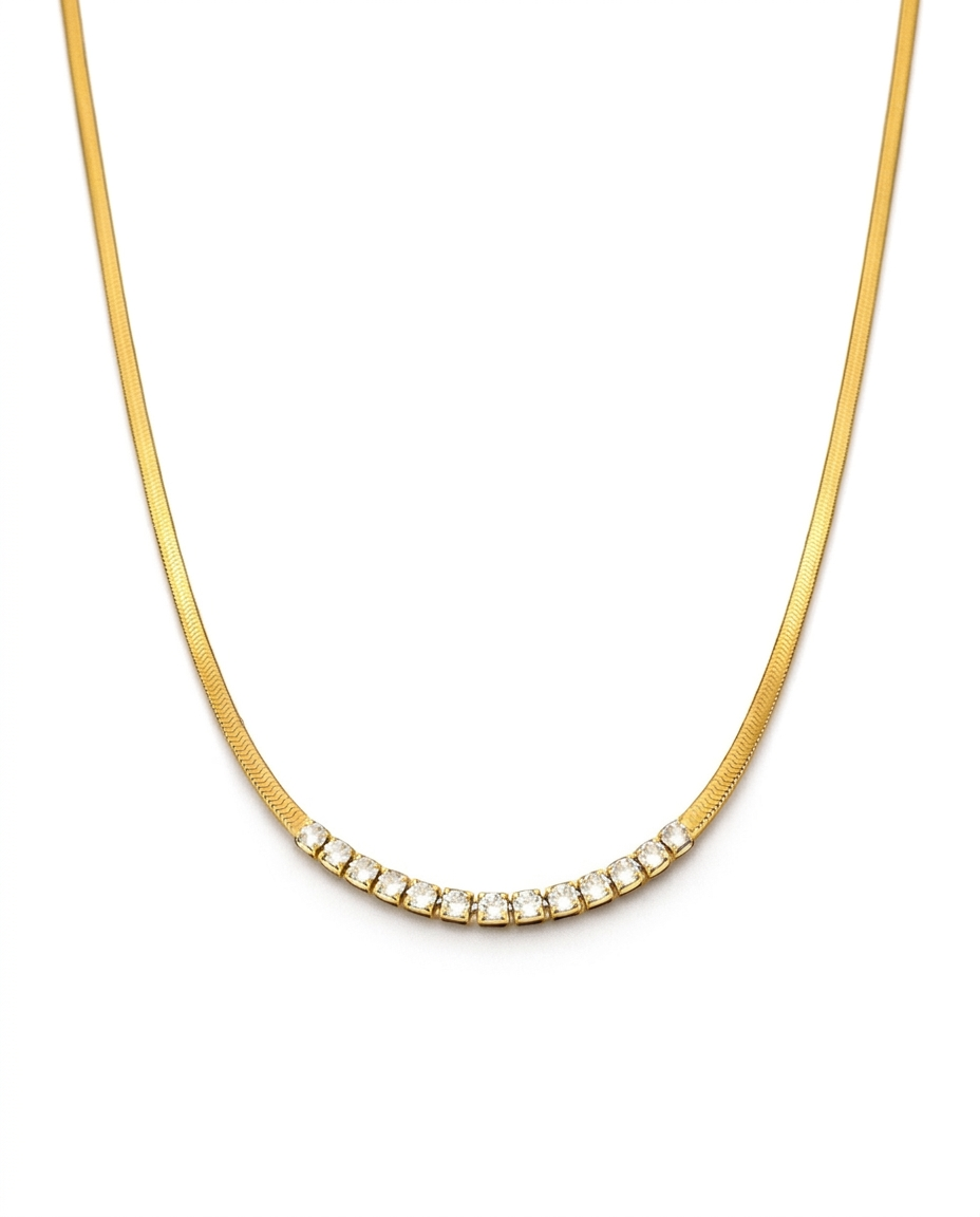Gold Herringbone Chain Necklace