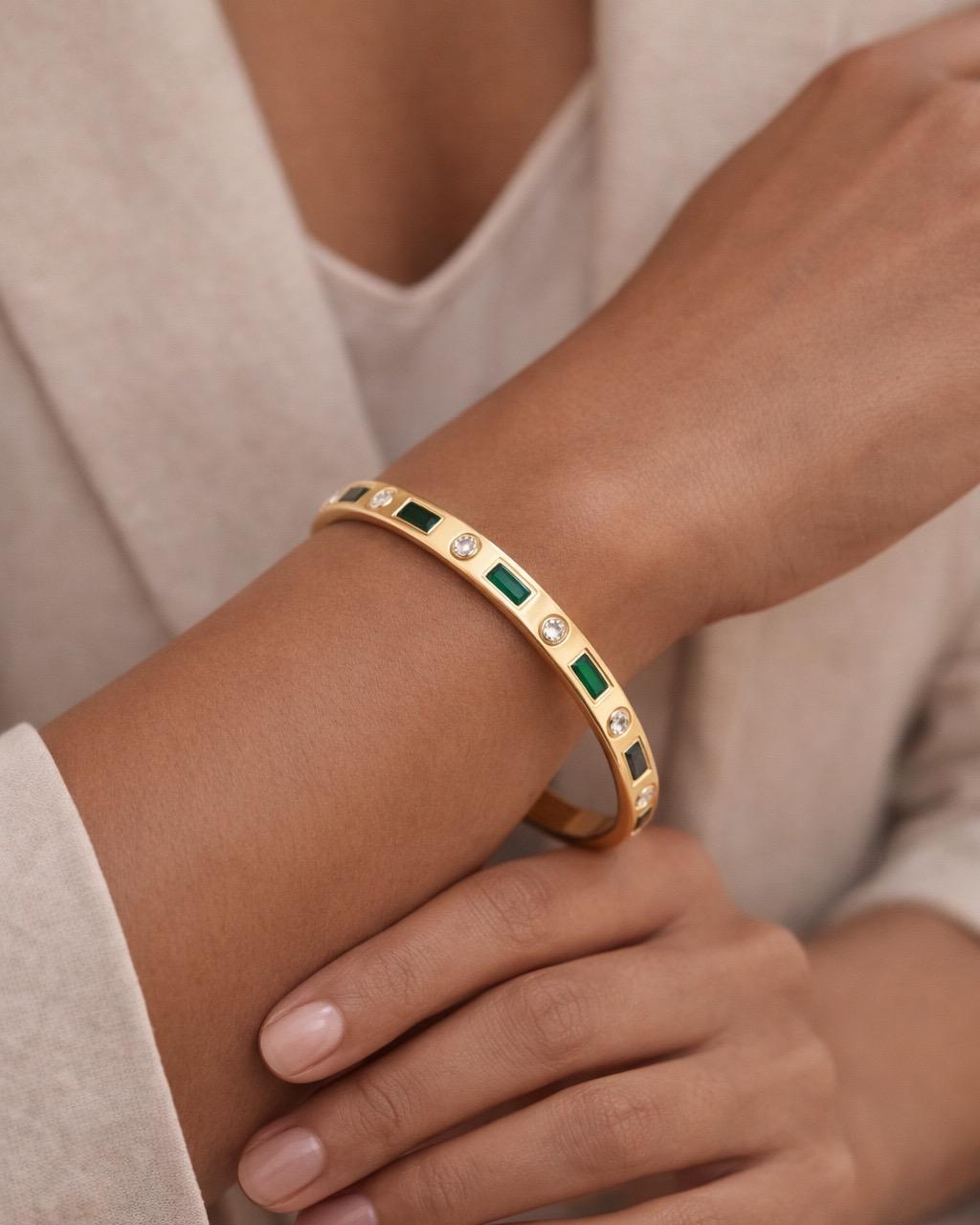 Green Emerald Bangle Bracelet