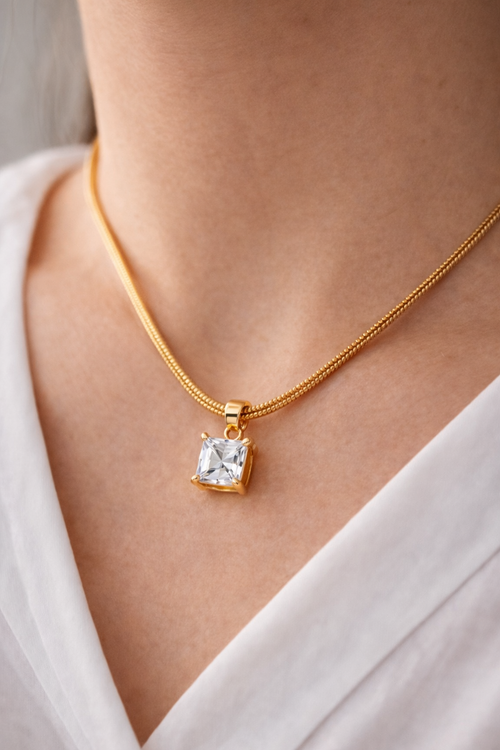 Zircon Pendant Snake Chain Necklace