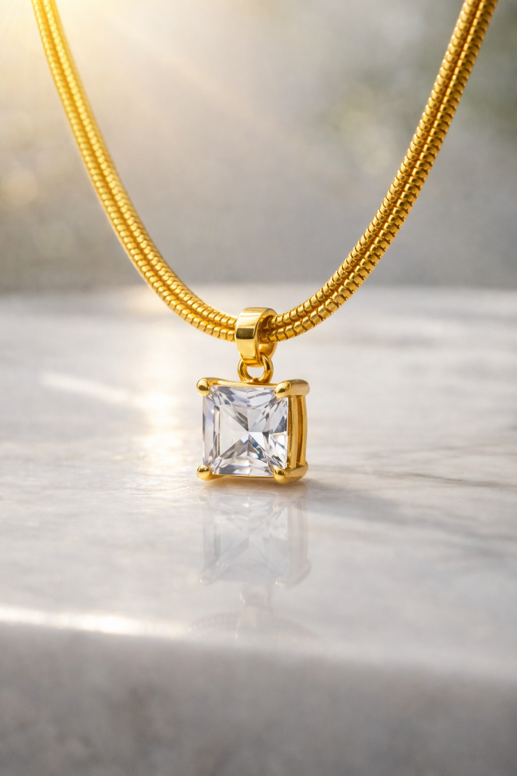 Zircon Pendant Snake Chain Necklace